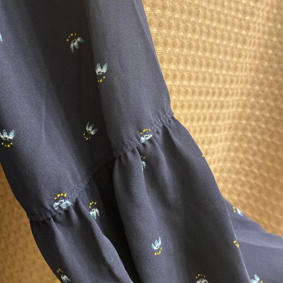 LOFT Navy Floral Split Neck Blouse - Picture 3 of 11